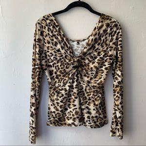 Leopard print long sleeve v neck blouse
